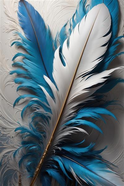 عکس پرهای آبی و سفید فانتزی برای چاپ تابلو مدرن