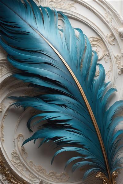 طرح پر آبی فیروزه‌ای روی دیوار گچ‌بری برای پوستر لوکس