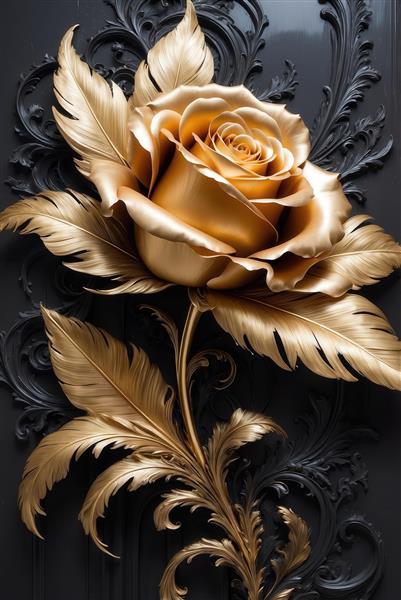 طرح گل رز طلایی سه بعدی برای چاپ پرده و روتختی