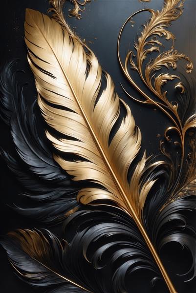 عکس پر طلایی و مشکی انتزاعی برای پوستر دیواری لوکس