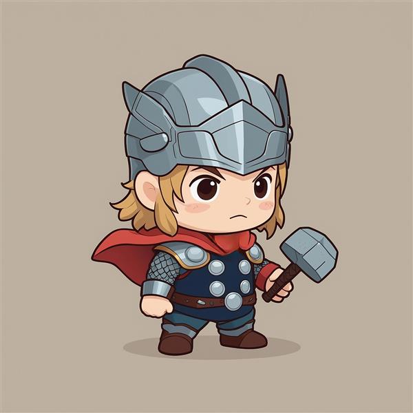 تصویر ثور کارتونی با کلاهخود جنگی و پتک کوچک