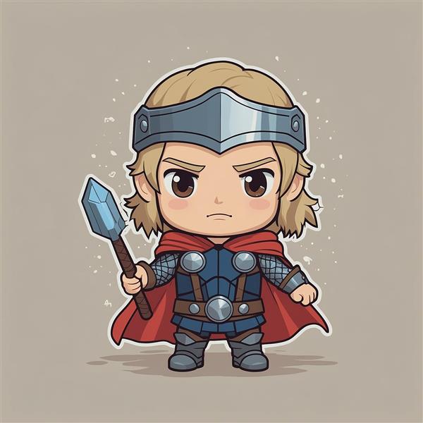 تصویر ثور کارتونی با گرز کریستالی و کلاهخود ساده