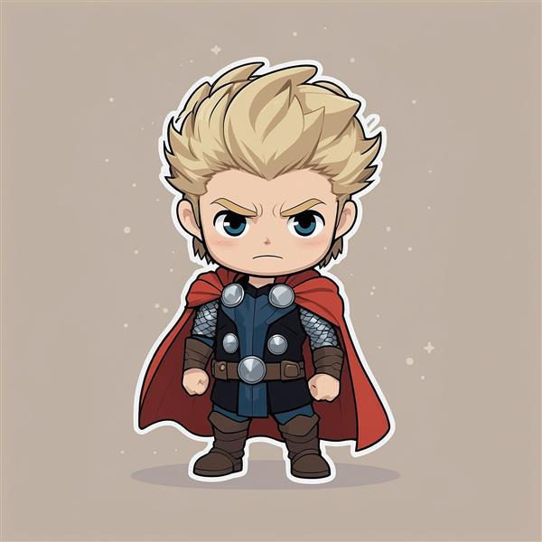 طرح ثور فانتزی با موهای بلوند آشفته و شنل قرمز