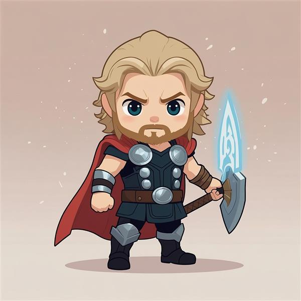 تصویر ثور فانتزی با تبر صاعقه و ریش کلاسیک