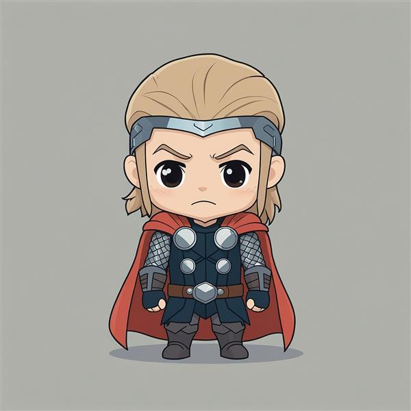 تصویر شخصیت ثور کارتونی با لباس زرهی و شنل قرمز