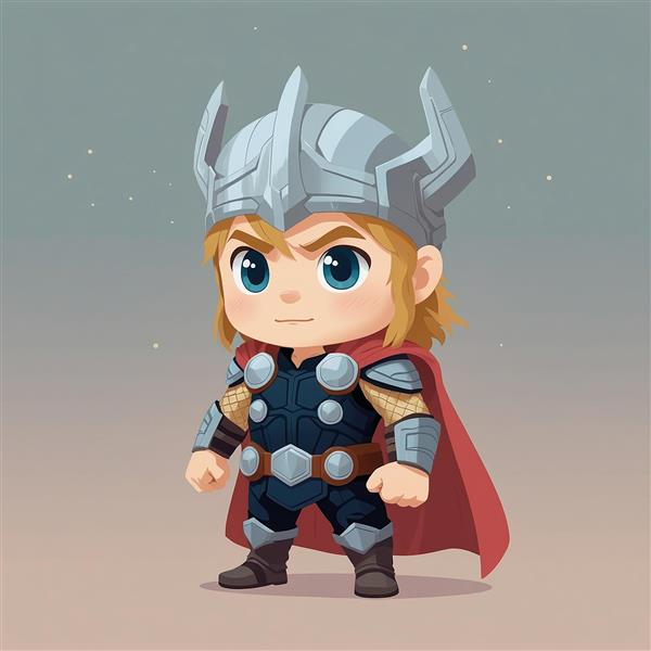 کاراکتر ثور کارتونی با کلاه‌خود و شنل قرمز