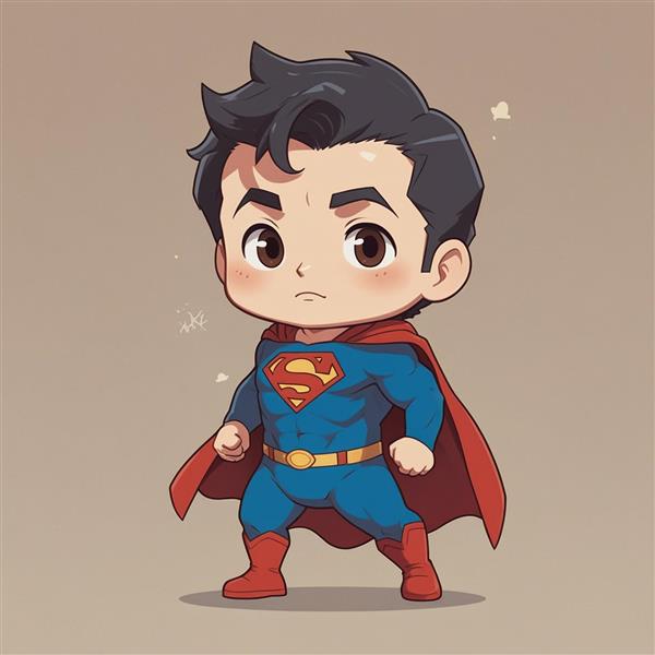تصویر سوپرمن کارتونی با ژست قهرمانانه و نگاه جدی
