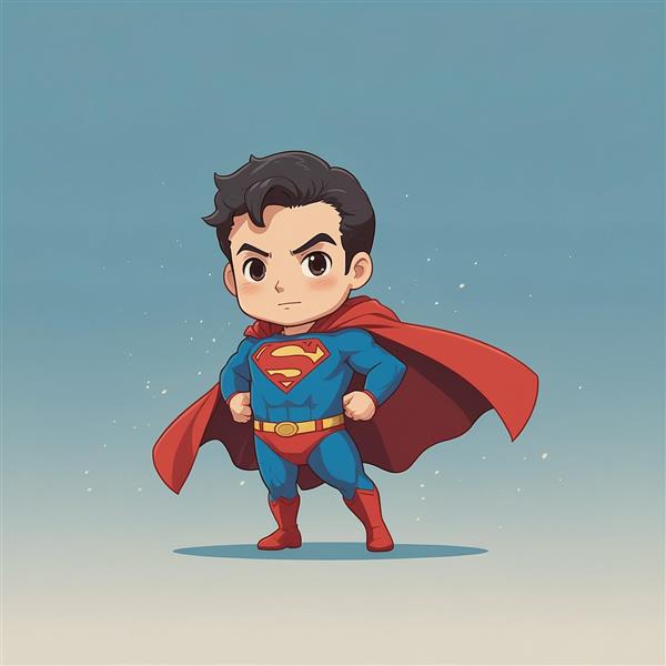 طرح سوپرمن کارتونی با ژست قهرمانانه و شنل در باد