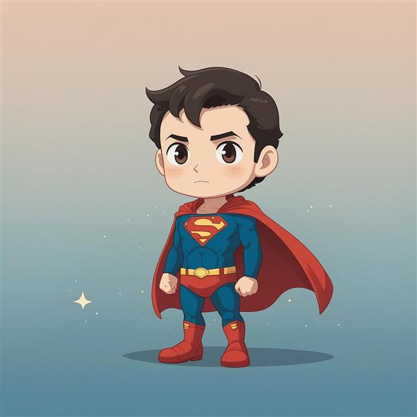 تصویر سوپرمن کارتونی ایستاده در فضای ساده و مینیمال