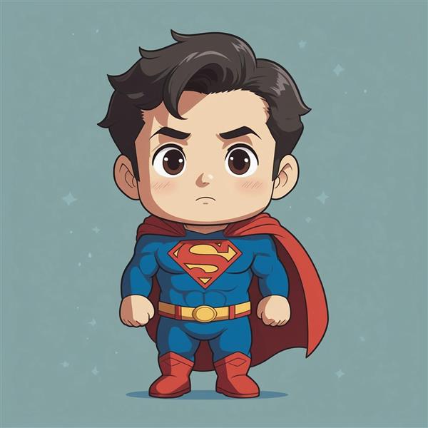 تصویر سوپرمن کارتونی فانتزی با موهای مشکی و شنل قرمز