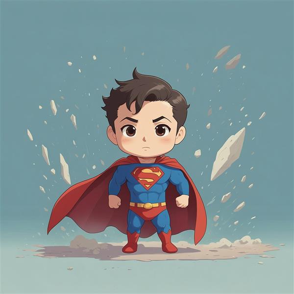 عکس سوپرمن فانتزی در میان تکه‌های سنگ معلق و شنل قرمز