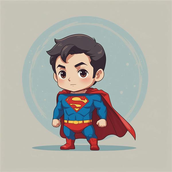 تصویر سوپرمن فانتزی ایستاده با پس‌زمینه دایره‌ای و شنل قرمز