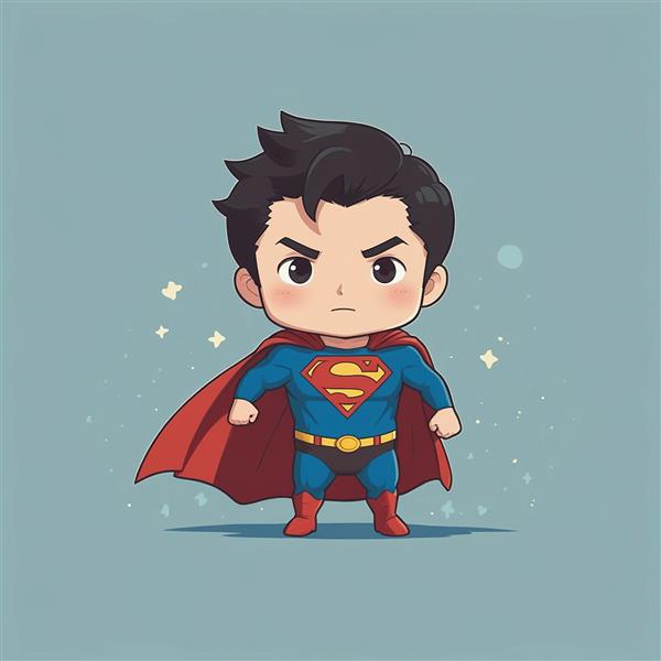 تصویر سوپرمن کارتونی فانتزی با شنل قرمز و ذرات درخشان