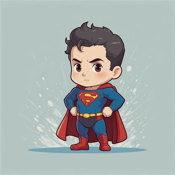 کاراکتر سوپرمن فانتزی ایستاده با فیگور قدرتمند و شنل قرمز