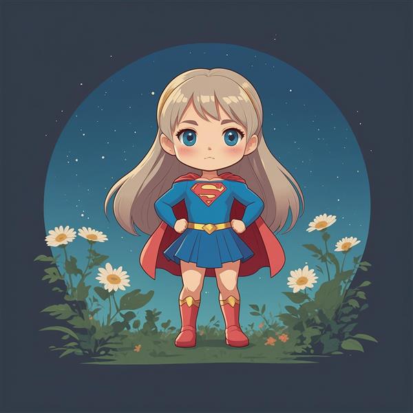 عکس سوپرگرل فانتزی در میان گل‌های بابونه در شب