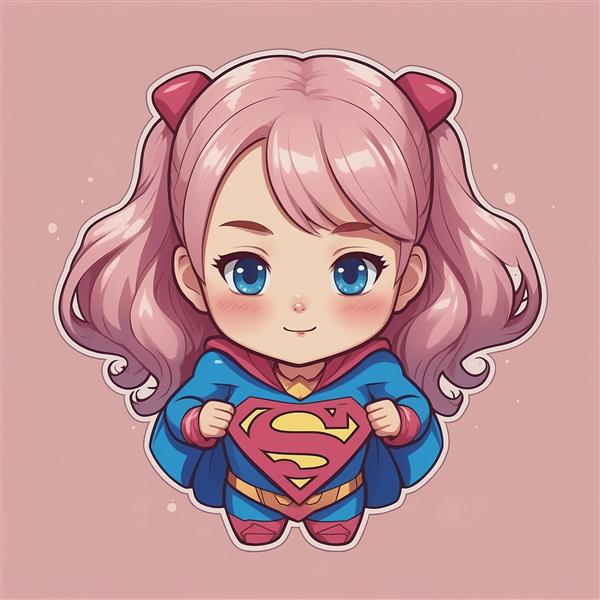استیکر سوپرگرل کارتونی فانتزی با چشمان آبی و شنل آبی