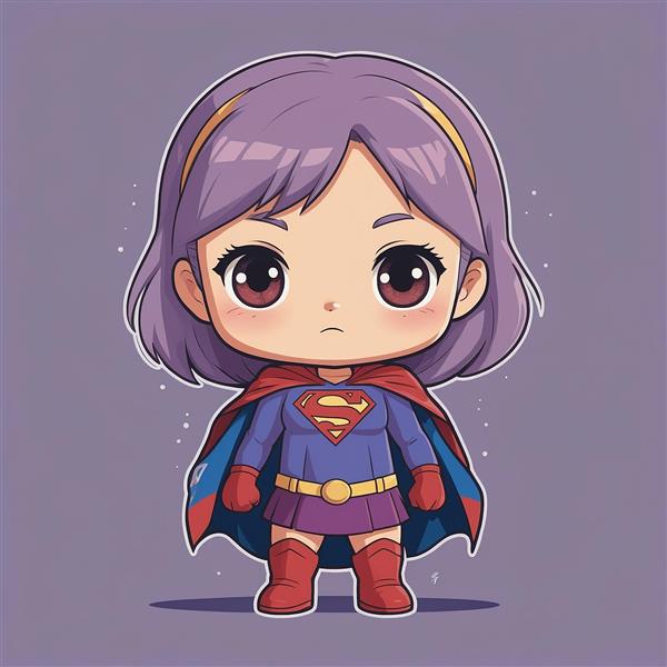 طرح دختر سوپرمن با موهای بنفش چتری و دستکش قرمز