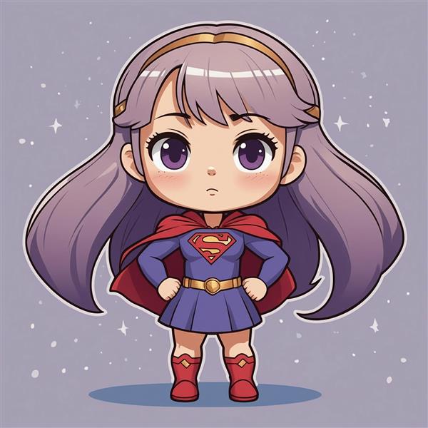 تصویر سوپرگرل فانتزی با موهای بنفش بلند و ژست مقتدر