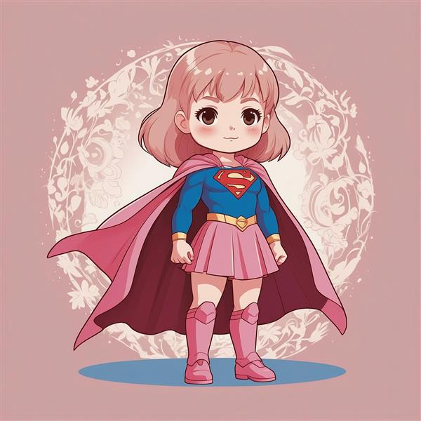 طرح فانتزی سوپرگرل با موهای کوتاه صورتی و کادر گل‌دار