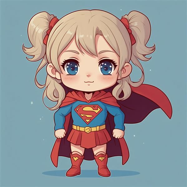تصویر دختر سوپرمن با موهای دو گوشی و روبان قرمز