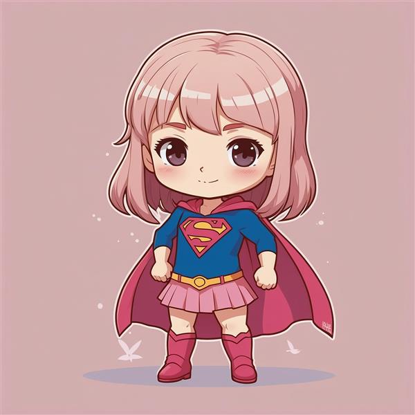 طرح دختر سوپرمن فانتزی با موهای یاسی روشن و لبخند