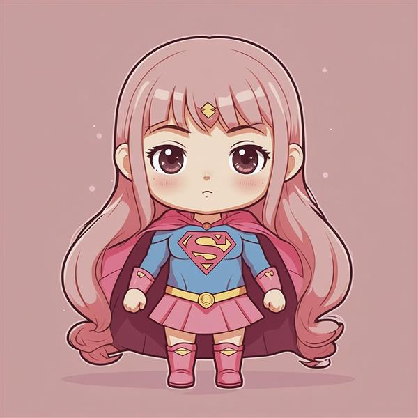 طرح کاراکتر دختر سوپرمن با موهای بلند صورتی و سربند