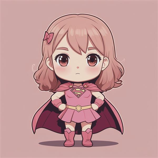 طرح سوپرگرل کارتونی با پاپیون و لباس تمام صورتی