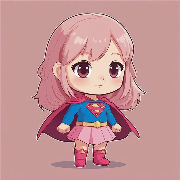 تصویر سوپرگرل فانتزی با موی صورتی و لباس آبی