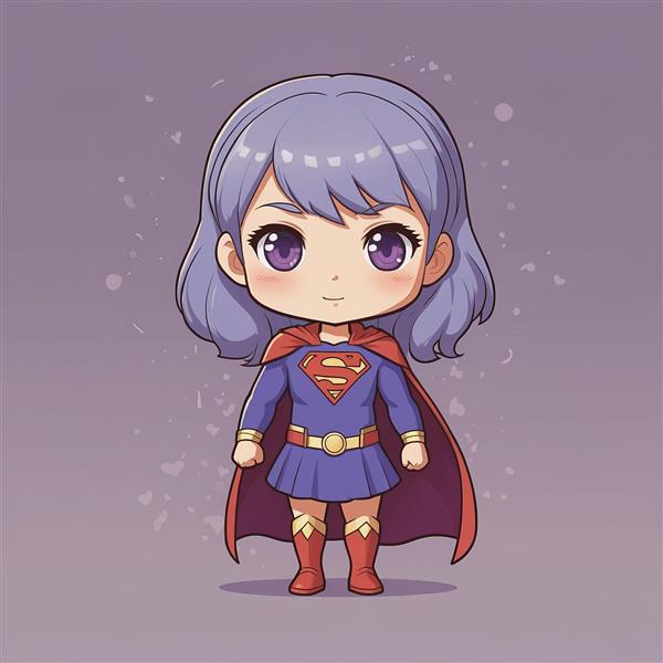 عکس سوپرگرل چیبی با موی بنفش و لباس آبی