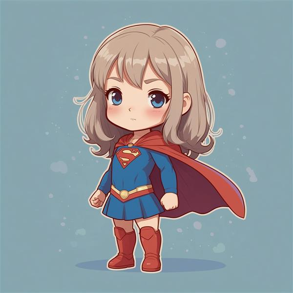 طرح گرافیکی سوپرگرل با موی زیتونی و لباس آبی