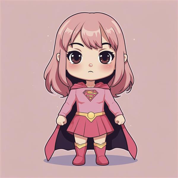 تصویر سوپرگرل کارتونی با موی صورتی و شنل بلند