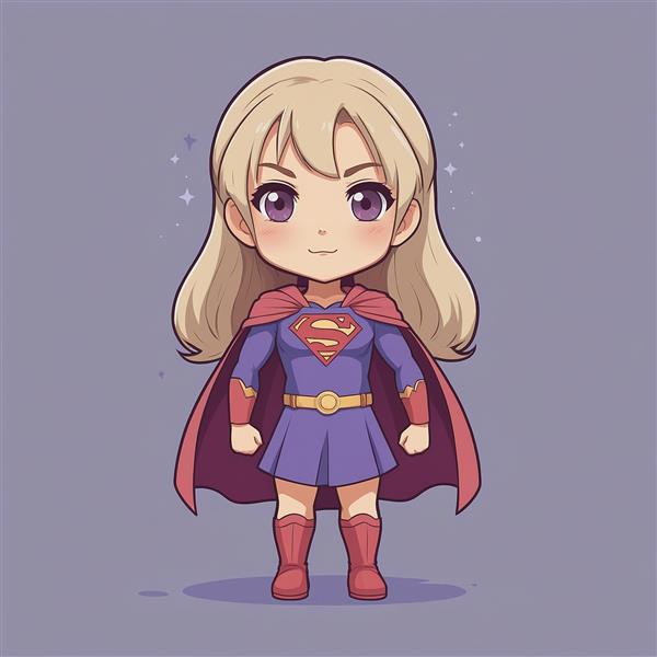تصویر کاراکتر سوپرگرل با لباس بنفش و موی بلوند