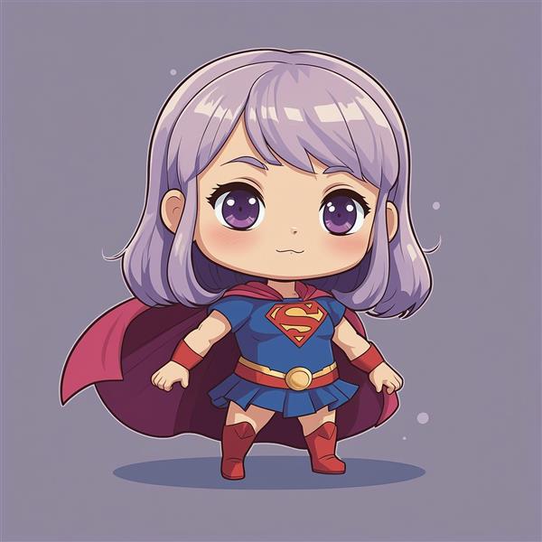 طرح سوپرگرل چیبی با موی بنفش و شنل بلند
