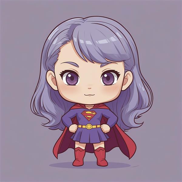 تصویر سوپرگرل کارتونی با موی بنفش و ژست مقتدرانه