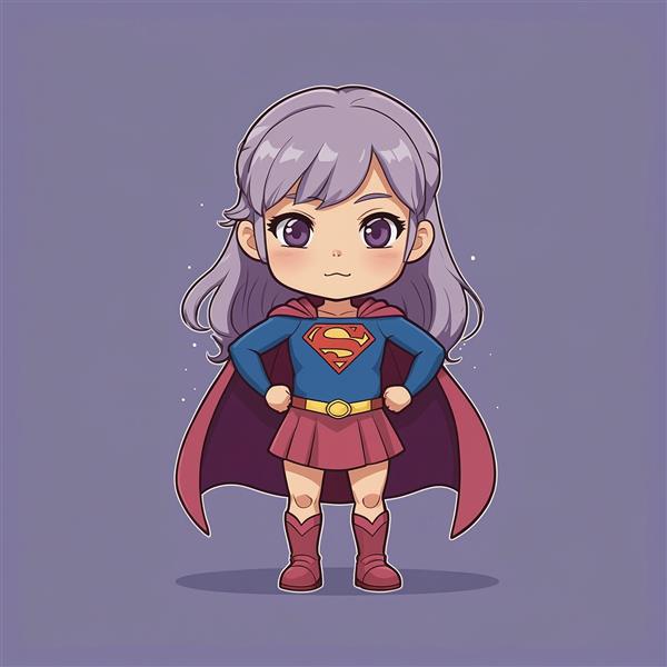 طرح فانتزی سوپرگرل با موی بنفش و لباس آبی