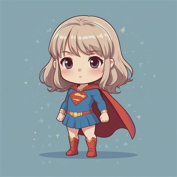 طرح سوپرگرل کارتونی با موی بلوند و شنل قرمز