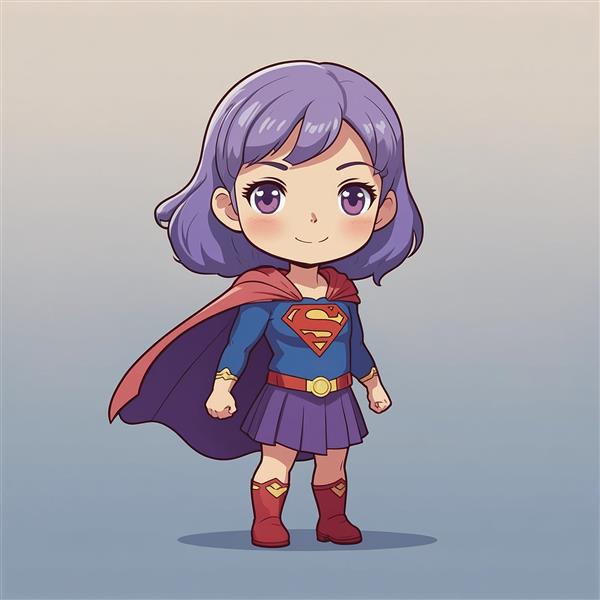 عکس دختر سوپرمن کارتونی با موهای کوتاه بنفش و استایل خاص