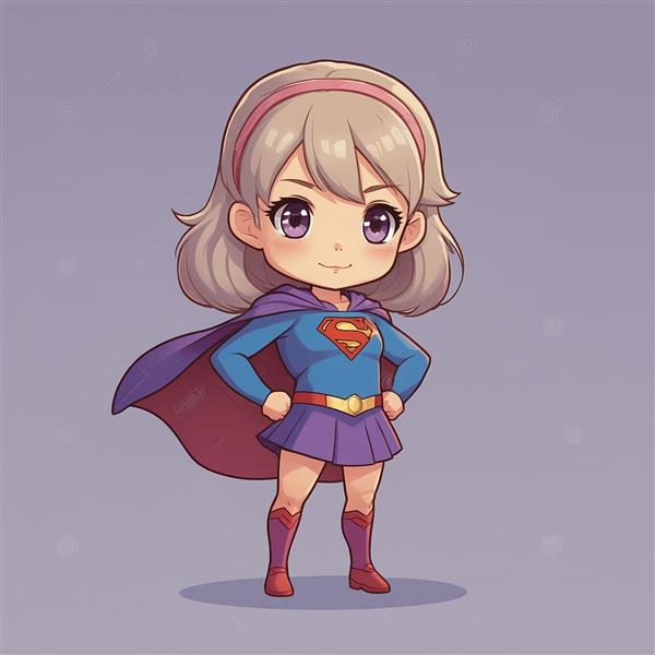 طرح دختر سوپرمن کارتونی با لباس آبی و دامن بنفش