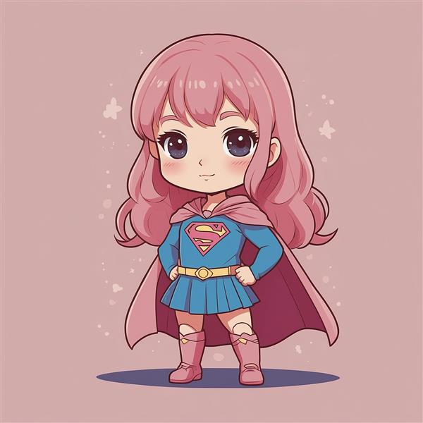 عکس دختر سوپرمن کارتونی با موهای مواج صورتی و شنل
