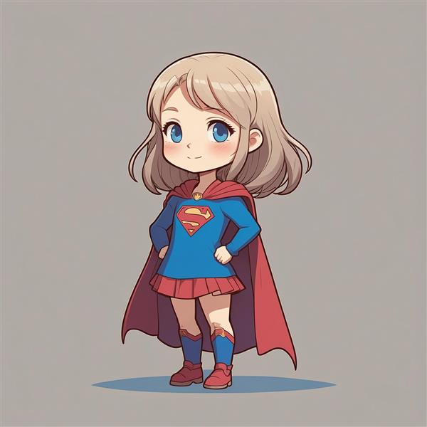 تصویر دختر سوپرمن فانتزی ایستاده با استایل کلاسیک کارتونی