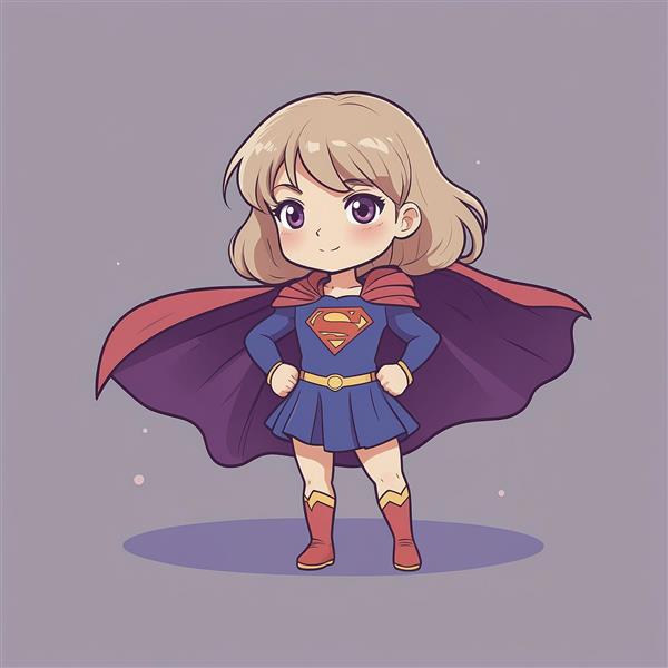 طرح دختر سوپرمن کارتونی با شنل بزرگ و استایل فانتزی