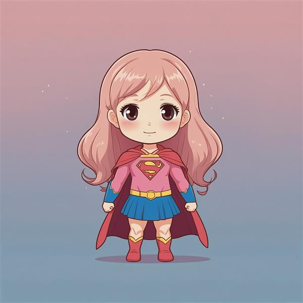 طرح دختر سوپرمن فانتزی با موی صورتی و شنل قرمز
