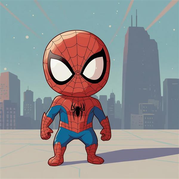 تصویر مرد عنکبوتی فانتزی در شهر با استایل کارتونی باکیفیت