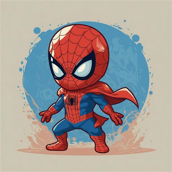 طرح مرد عنکبوتی کارتونی فانتزی با شنل قرمز و پس‌زمینه آبی
