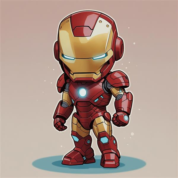 طرح مرد آهنی فانتزی ایستاده با زره قرمز و طلایی