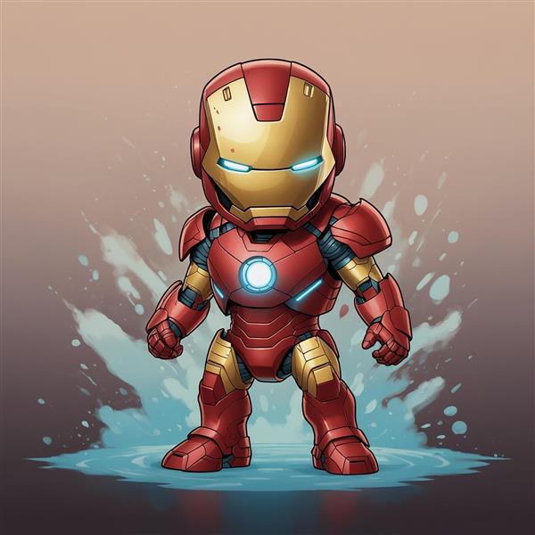 تصویر مرد آهنی کارتونی با افکت آب و رنگ‌های زنده