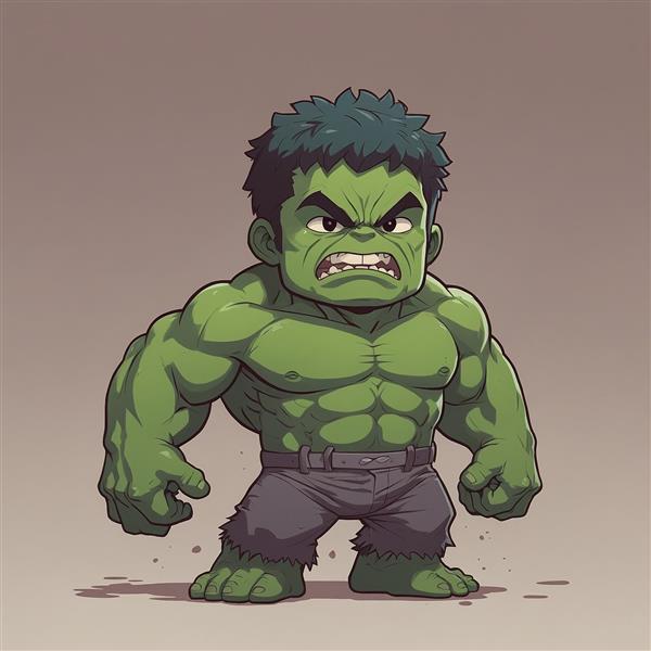 طرح هالک کارتونی ایستاده با مشت‌های گره‌کرده