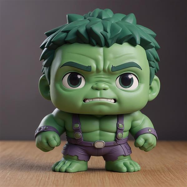 فیگور هالک فانتزی سه‌بعدی روی میز چوبی