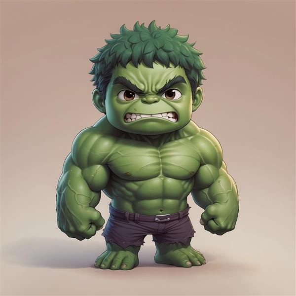 عکس هالک کارتونی با موهای آشفته و بدن قدرتمند