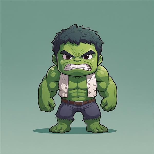 کاراکتر هالک کارتونی با جلیقه سفید و استایل فانتزی